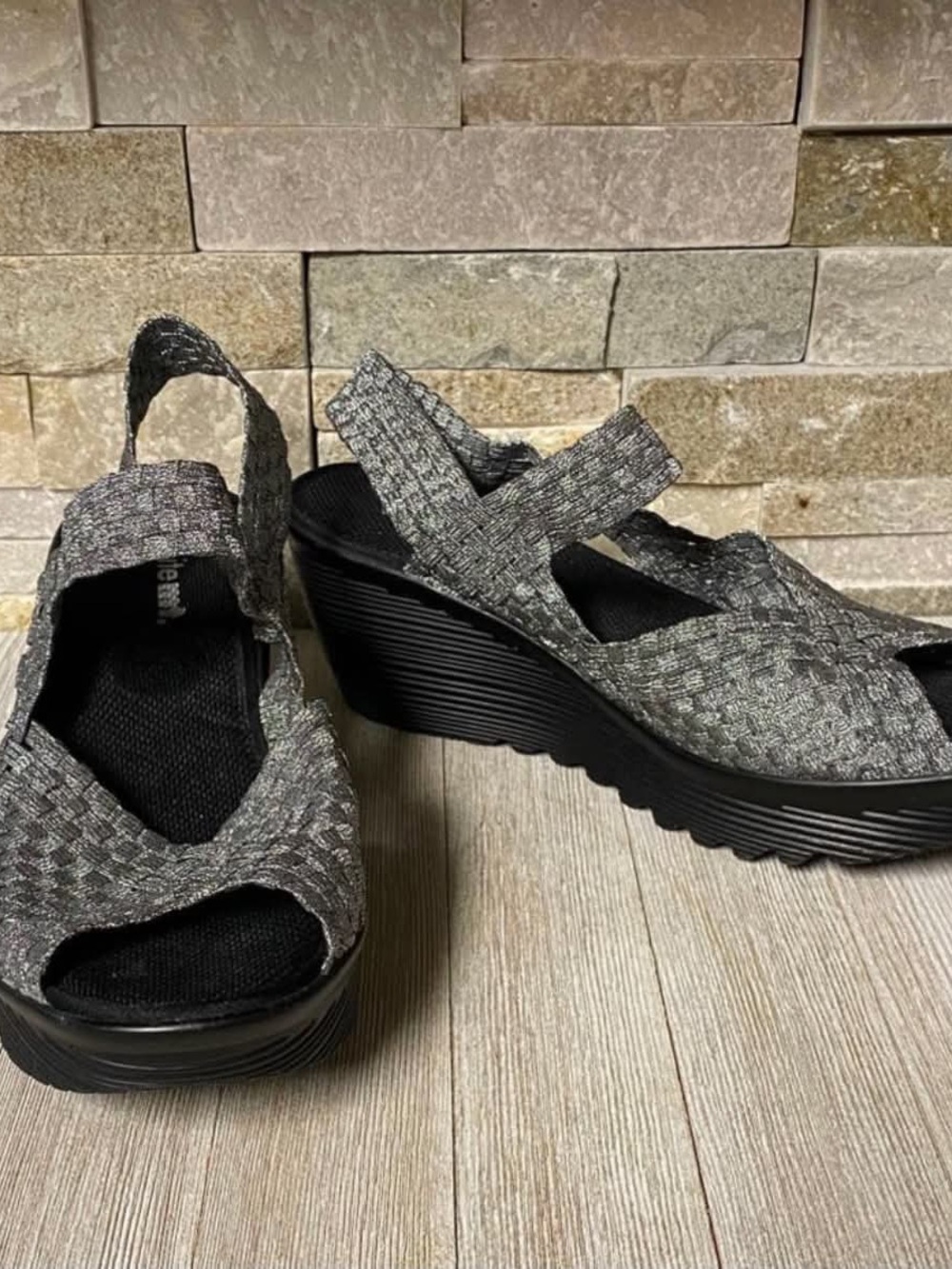 White Mountain Gray Woven Slingback Wedge Sandals